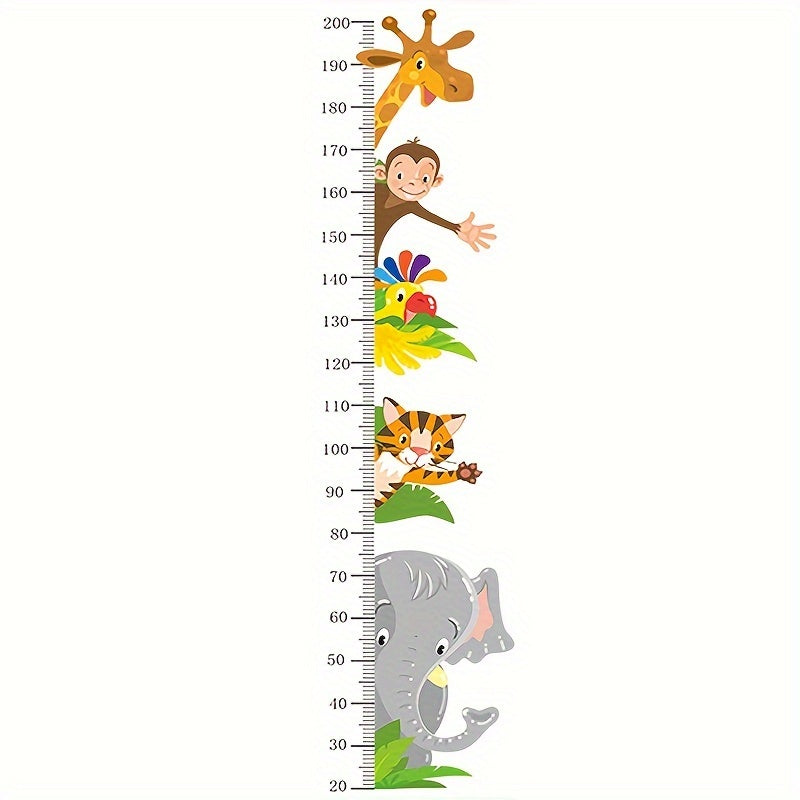 Height Measure Wall Decal Set with Animals Growth Chart Mural Self-Adhesive Sticker for Bedroom and Living Room