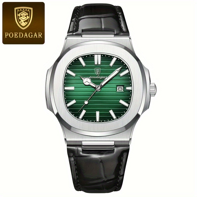 Men's Casual Watch with Night Glow Calendar Leather Strap Quartz Movement