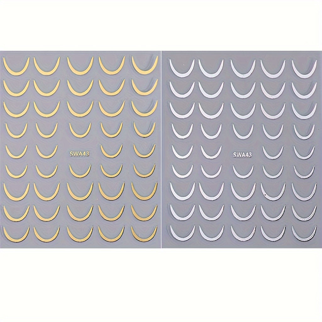 Pegatinas para uñas de mujer 3D luna creciente franjas francesas brillo plástico