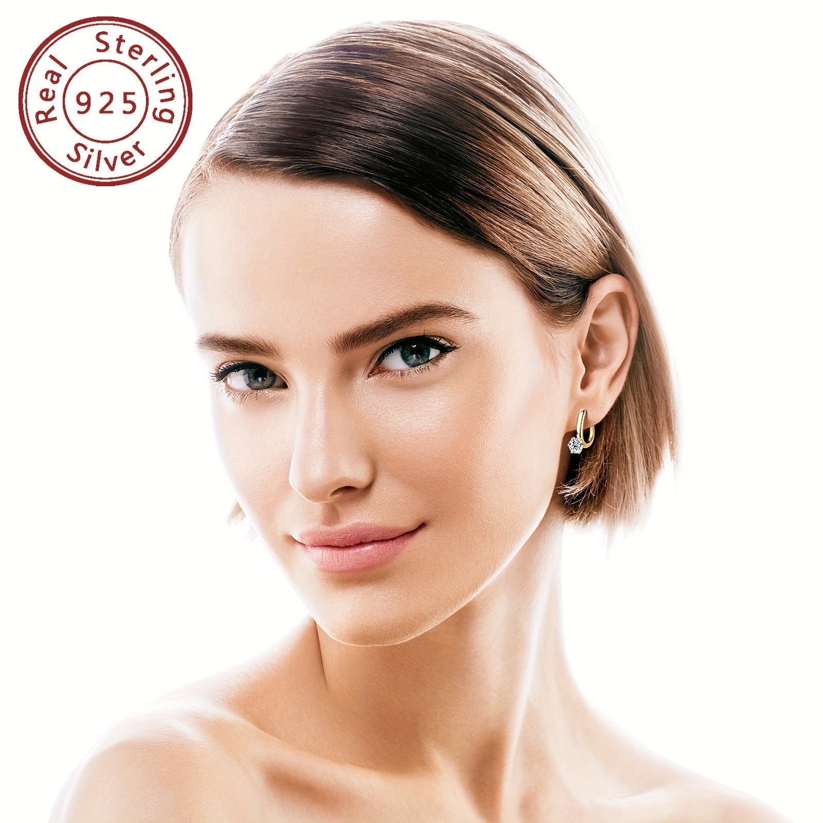 Sterling Silver Earrings with Mozambique Stone and U-Shaped Ear Cuffs