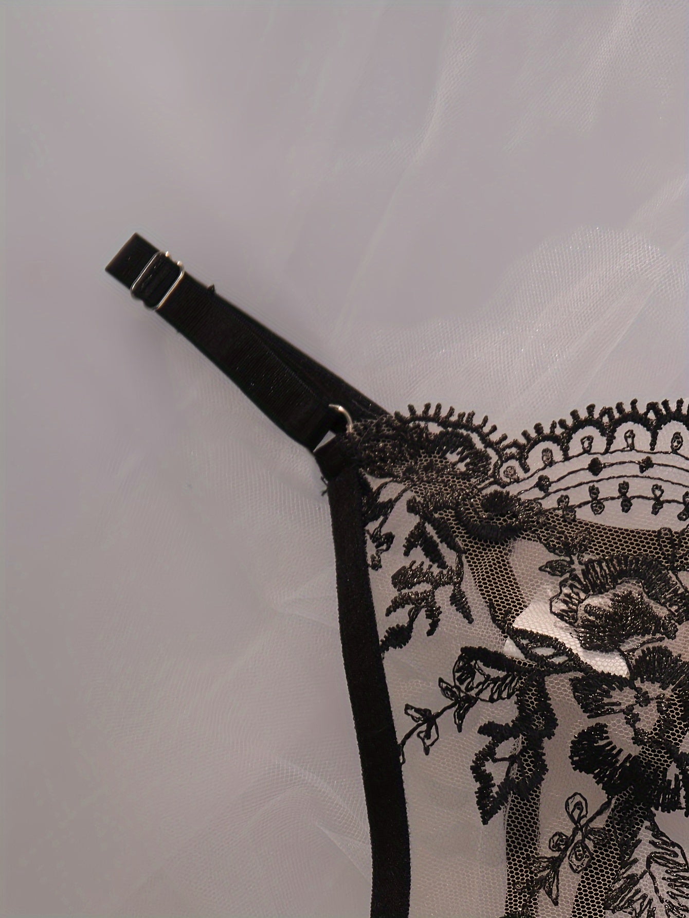 Women's Embroidered Flower Lingerie Set Fishnet Bra and Thong Midnight Passion