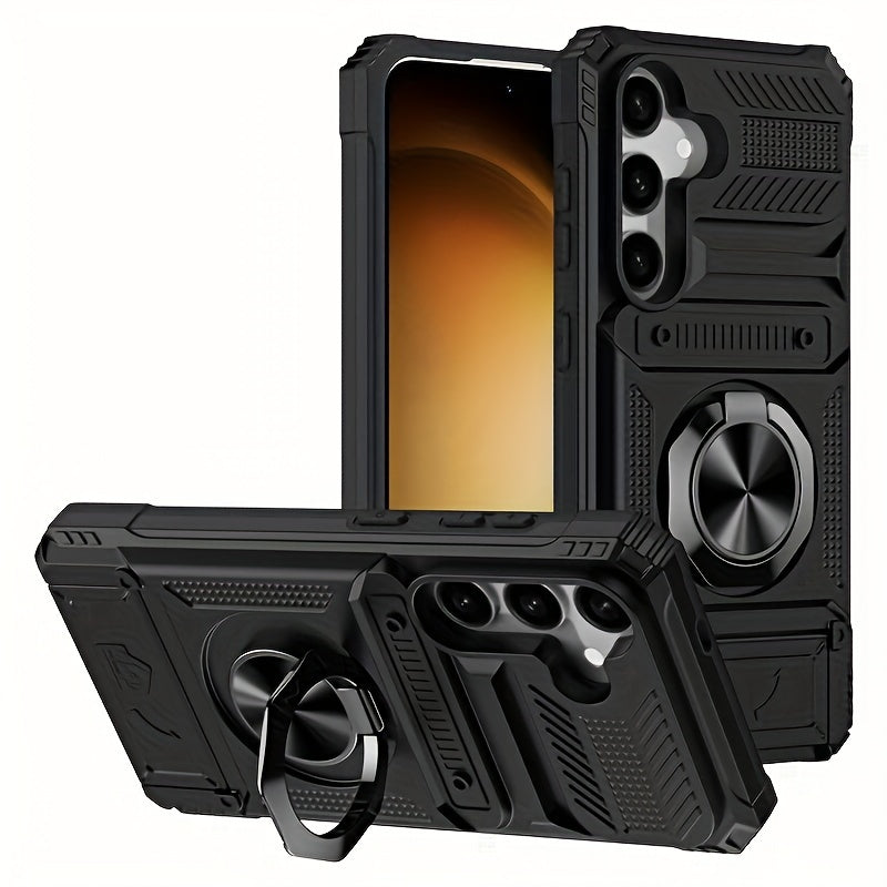 Durable Shockproof Phone Case with Metal Stand and Card Slot for Multiple Models