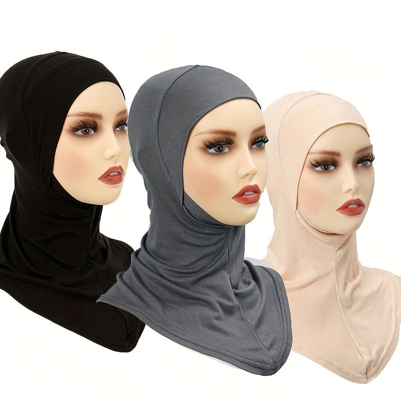 Set of 3 Solid Color Breathable Inner Hijab Caps for Women with Pullover Style