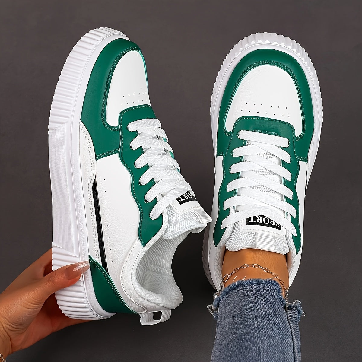 Unisex Canvas Low-Top Sneakers White Green Casual Shoes for Men Women