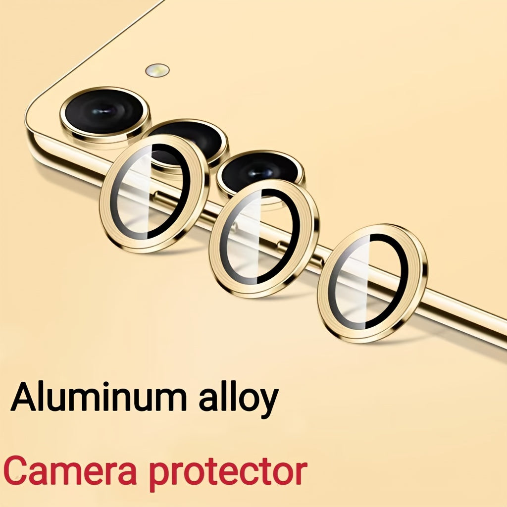 Set of 3 Camera Metal Rings and Tempered Glass Lens Protectors for Samsung Galaxy Models