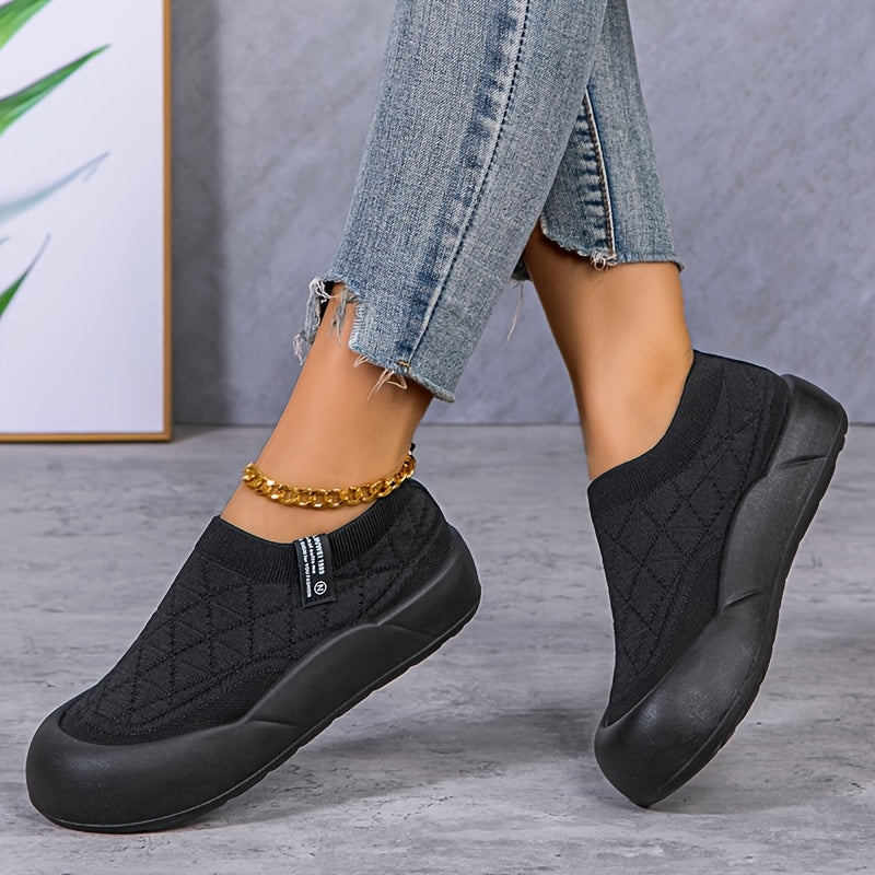 Women’s Slip-On Loafers Breathable Knit Fabric Casual Shoes Beige Green