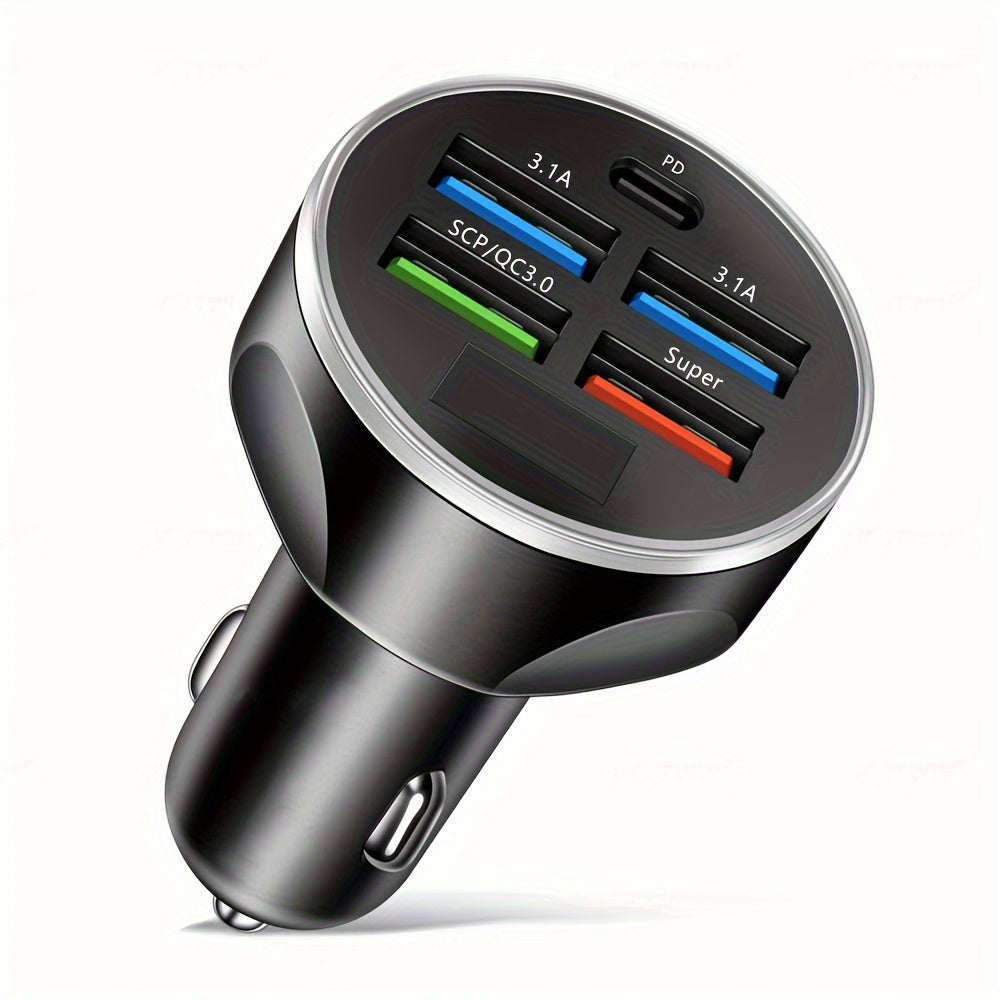 Car Charger 150W Fast Charge 5-in-1 USB Adapter for Phones and Tablets