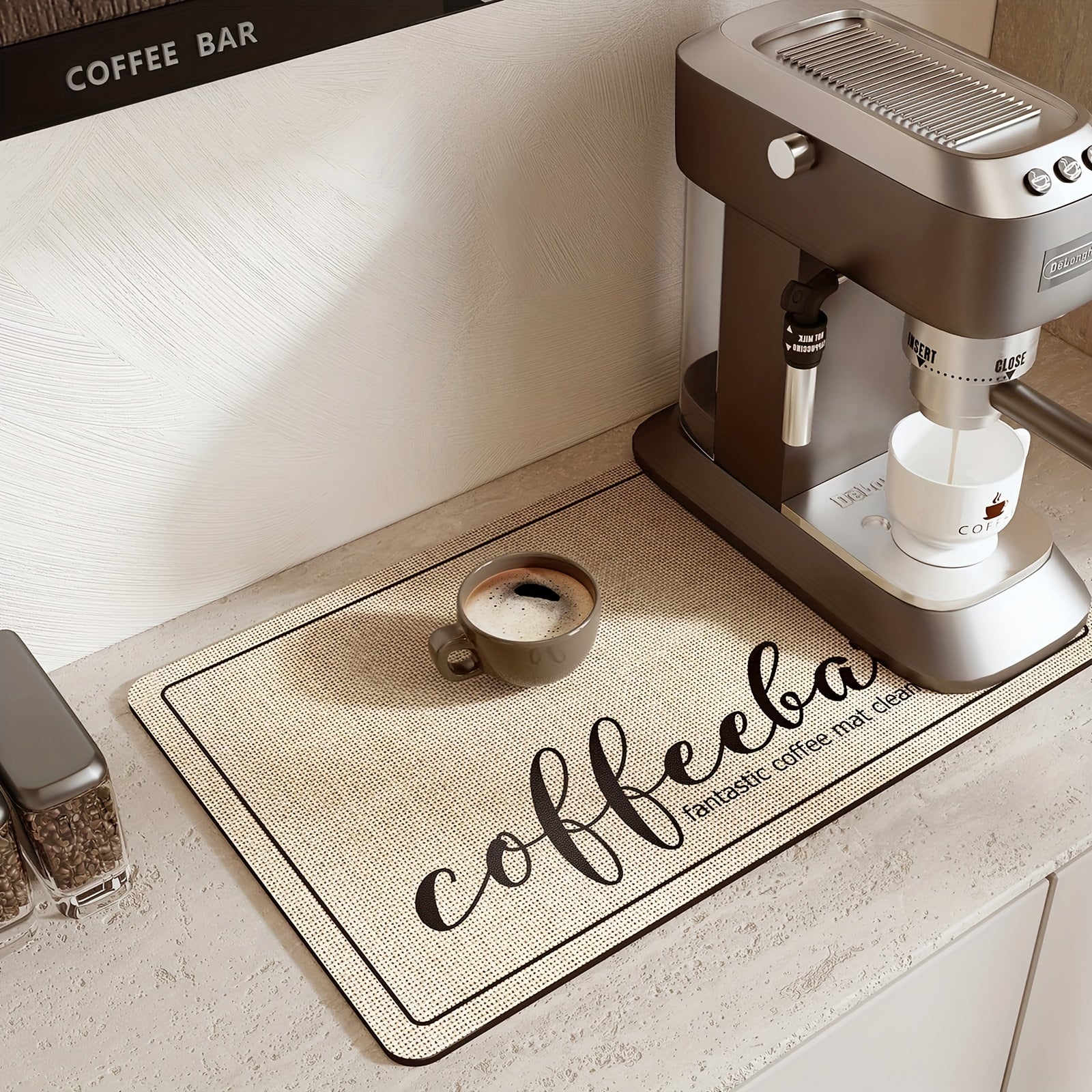 Coffee Bar Countertop Mat Absorbent Drying Pad with Rubber Backing for Coffee Maker