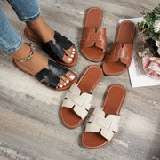 Ayollar yozgi sandallari, tekis rezina taglik, kundalik flip-floplar, qora va jigarrang