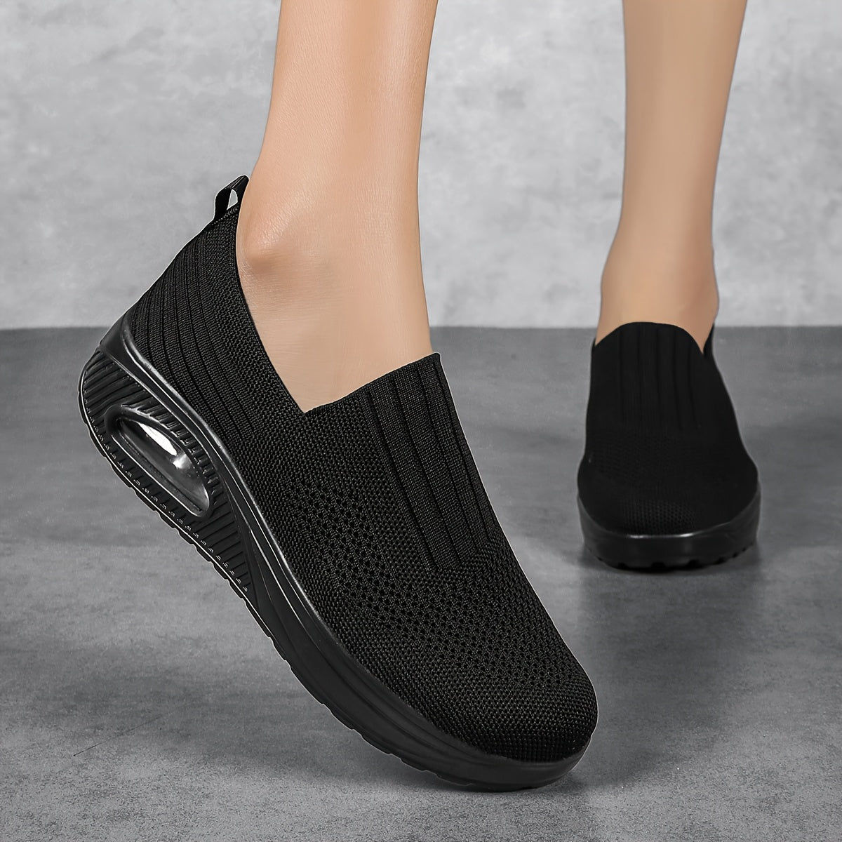 Women’s Breathable Slip-On Sneakers with Cushioned Midsole Black Fabric