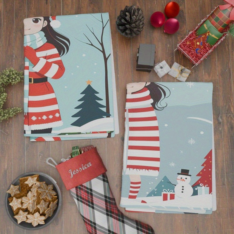 Set of 2 Christmas Kitchen Towels 18x26 Snowflake Winter Decor