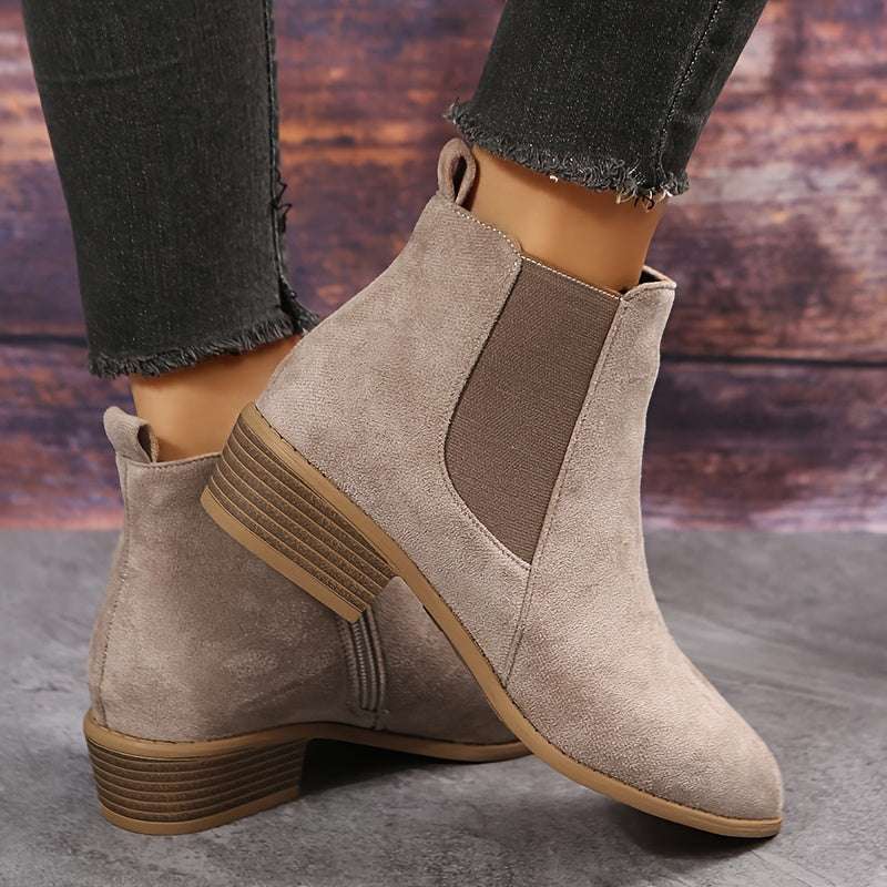 Women's Fashion Short Boots Black Leather Slip-On