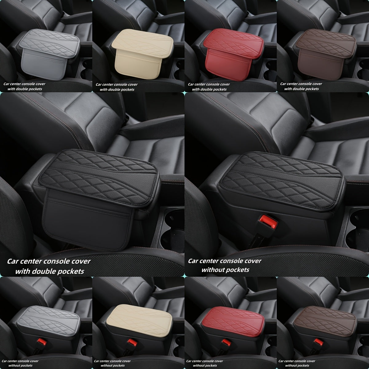 Avtomobil markaziy qo‘ltiq qutisi yostiqchası sun’iy charmadan, transport vositalari uchun ikki qavatli saqlash bo‘shliqlari