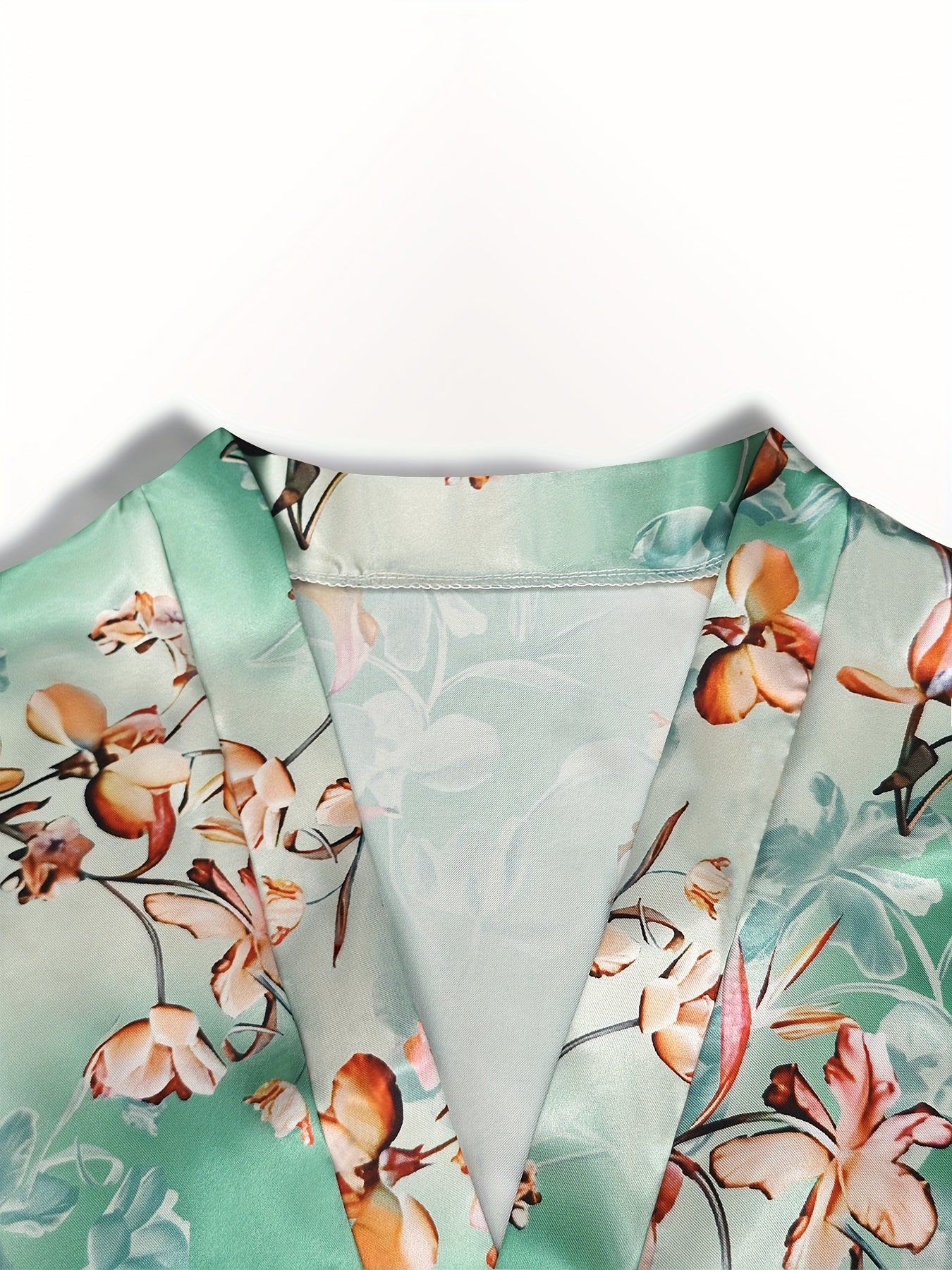 Plus Size Satin Floral Lounge Robe Long Sleeve Open Front Nightgown