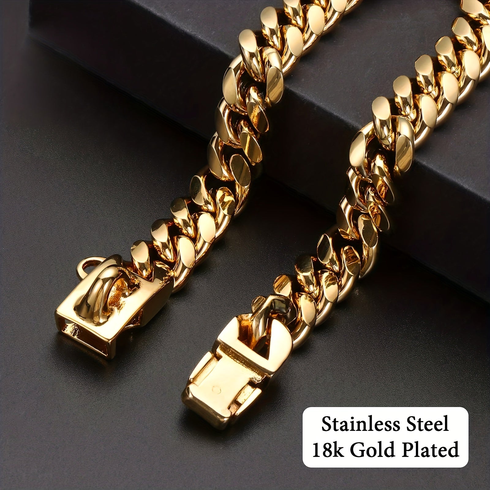 Stainless Steel Dog Collar with Gold Chain Waterproof Anti-Chew Durable Pet Accessory