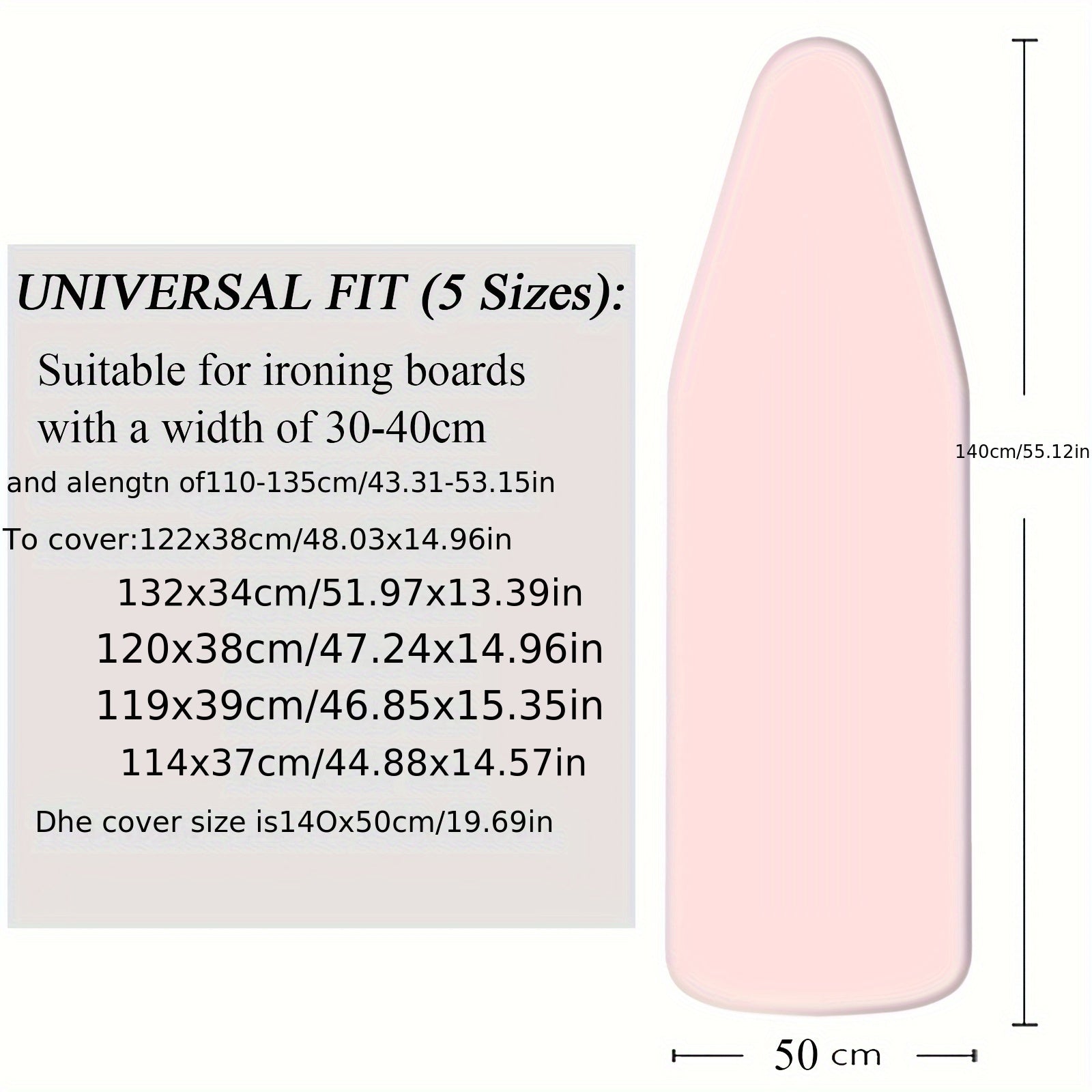 Funda para tabla de planchar extra grande con almohadilla gruesa, reflectante al calor, resistente a quemaduras, compatible con medidas de 30-40cm de ancho y 110-135cm de largo