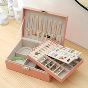 Caja de almacenamiento para joyas para pendientes, anillos y collares con doble capa y cerradura