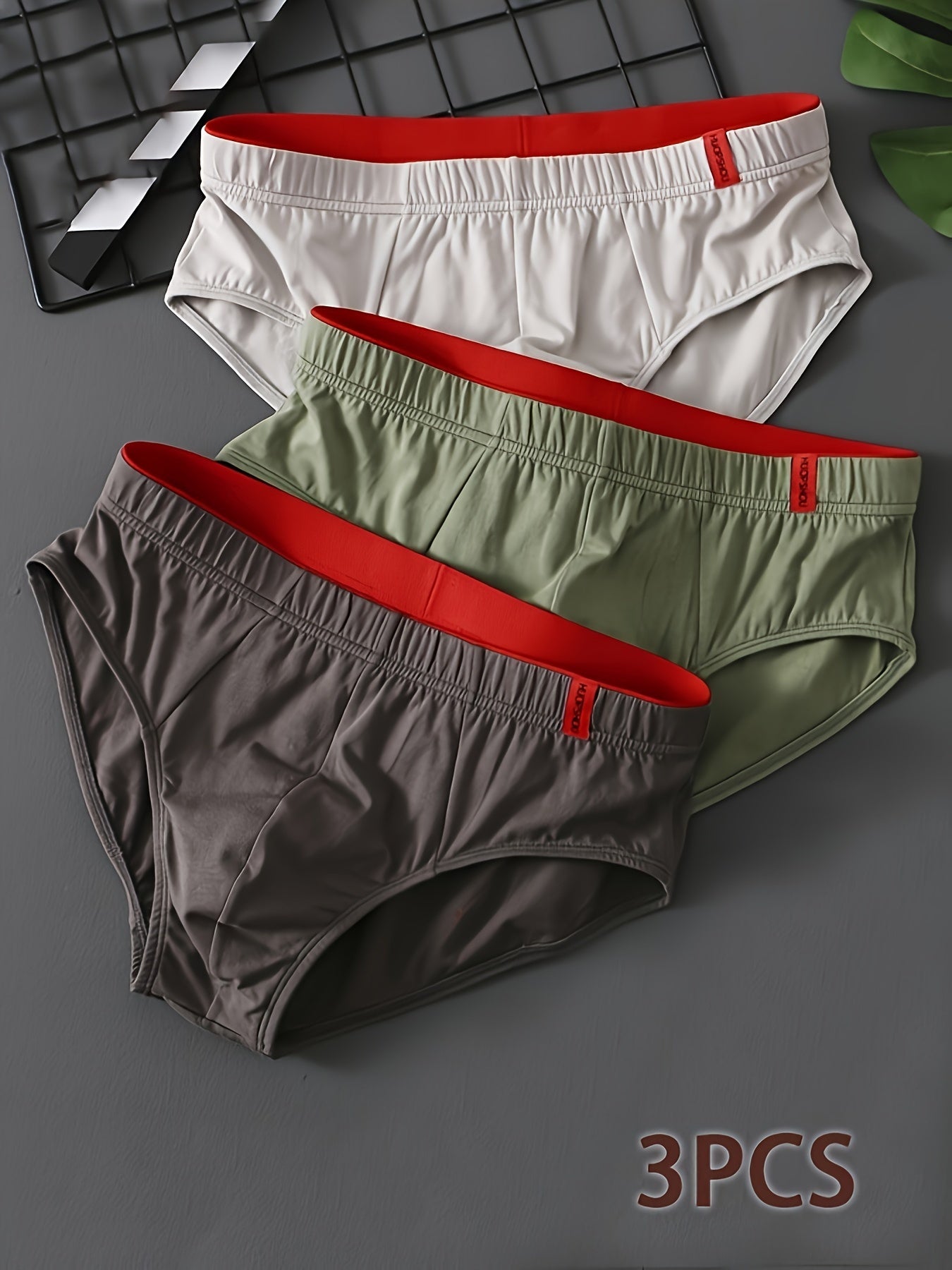 Men's Cotton Briefs 3 Pack Low-Rise Breathable Stretch Solid Colors Elastic Waist Casual Wear