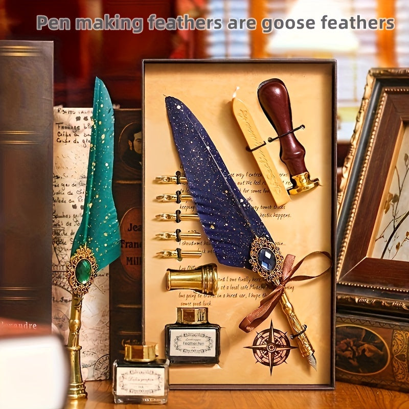 Антикварный набор для письма с восковым печатем, перьевая ручка, каллиграфическая чернильная ручка, механическая шестерня, перьевая ручка для окунания