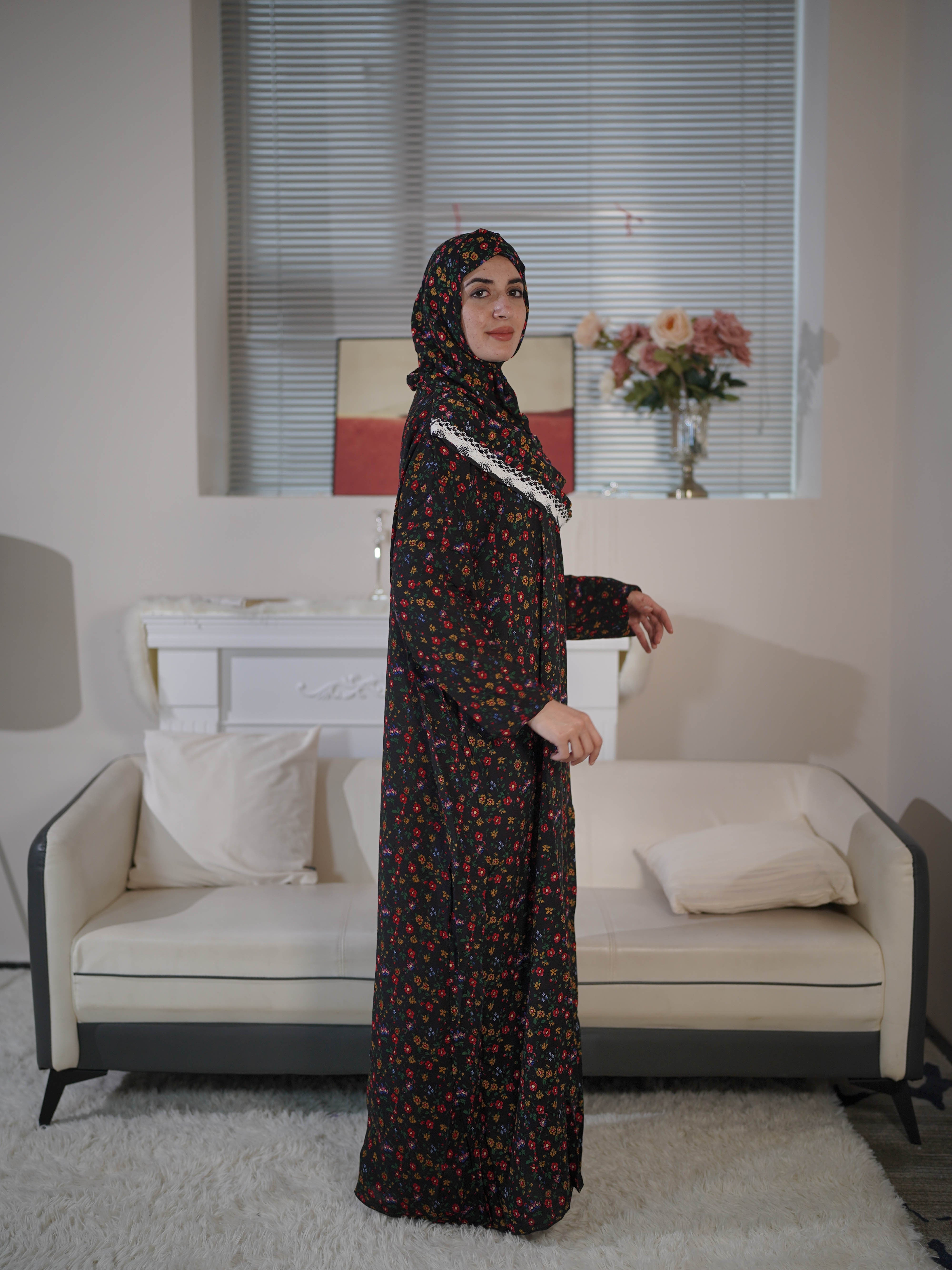 Vestido abaya para mujer, de rayón con estampado floral, con capucha, ropa modesta islámica para oración
