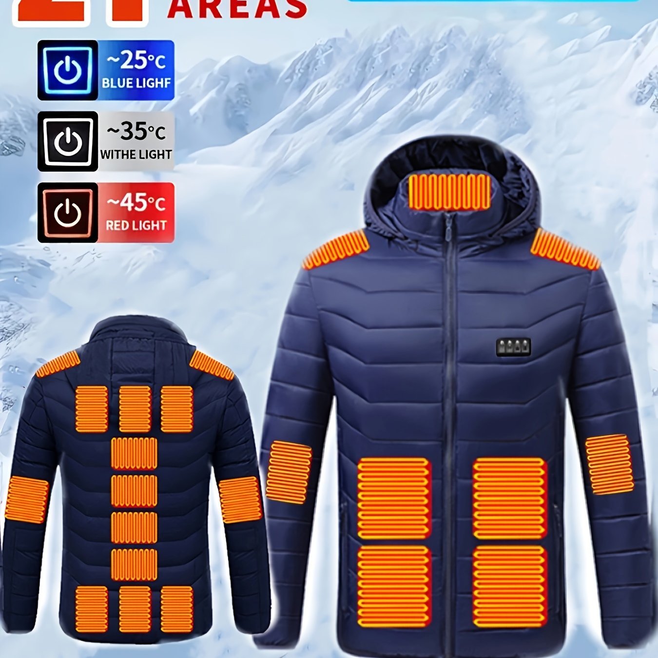Unisex Winter Heated Jacket With 21-Zone Electric Heating Adjustable Temperature
