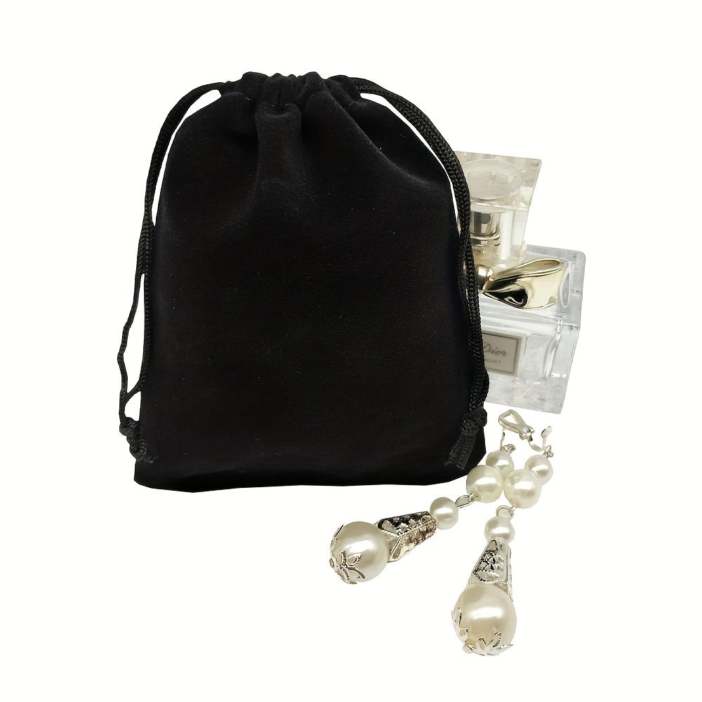 Набор из 50 черных бархатных мешочков для украшений с шнурком для подарков