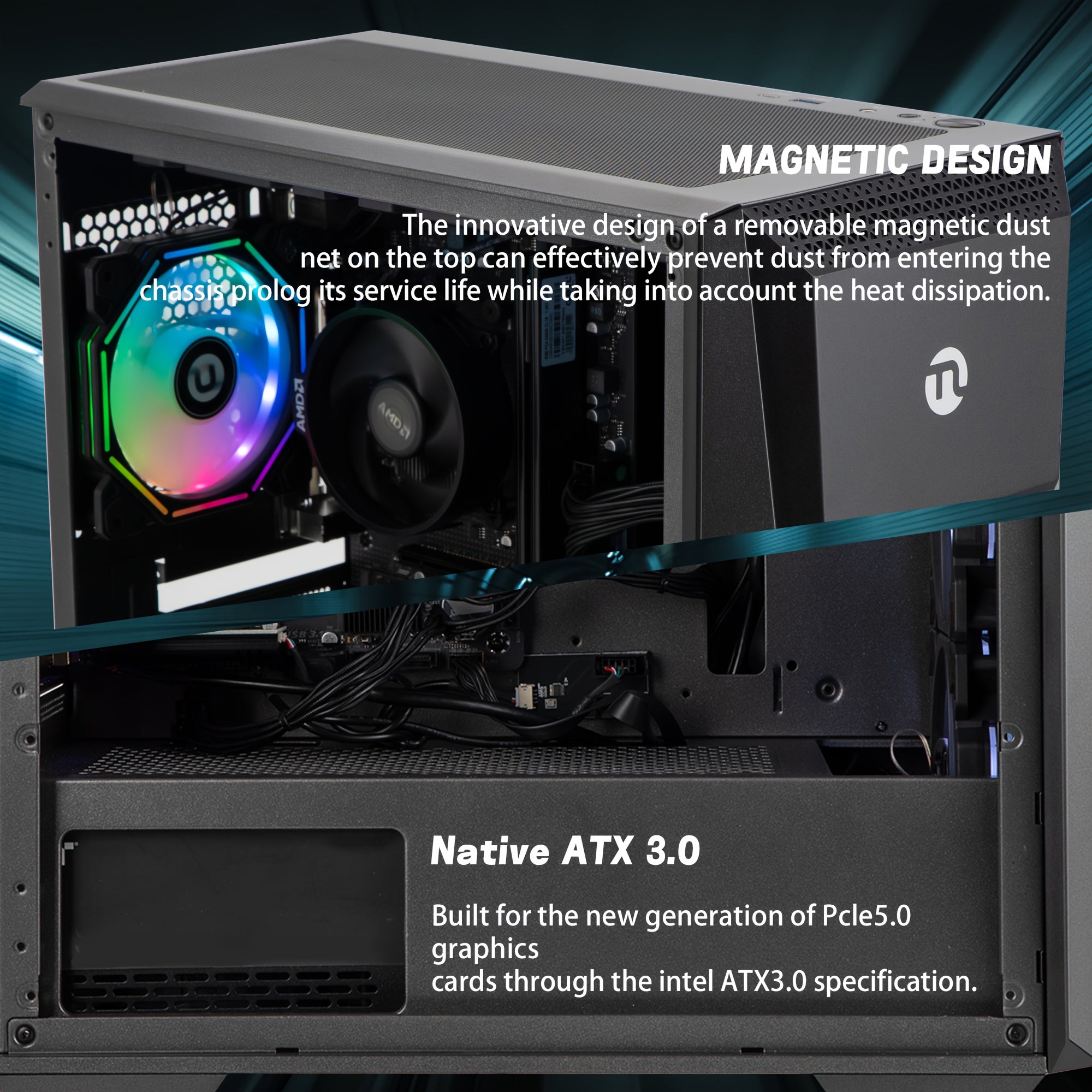 Gaming Desktop Computer with AMD Ryzen 7 5700G, Radeon Vega8, 16GB DDR4, 1TB SSD, RGB Fans, Windows 11