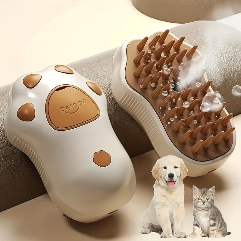 Steam Pet Cat Brush 3-in-1 Electric Self-Cleaning Grooming Tool with Silicone Paw Design