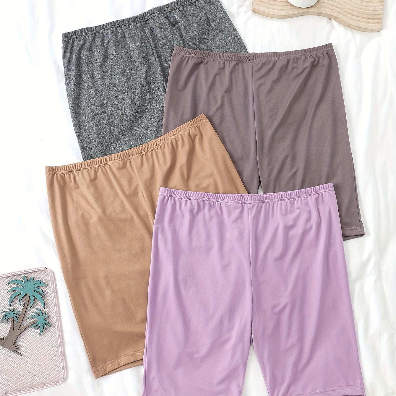 Pantalones cortos de dormir casuales para mujer de talla grande, color sólido, con cintura elástica, ropa de descanso