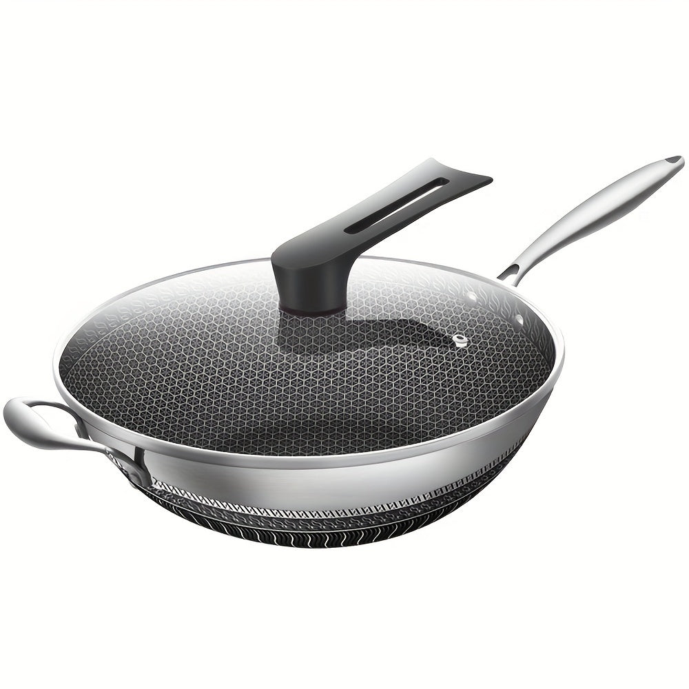 Набор посуды с крышкой, антипригарный вок, поварская сковорода из нержавеющей стали для индукционных и газовых плит, включает лопатку и щетку для чистки