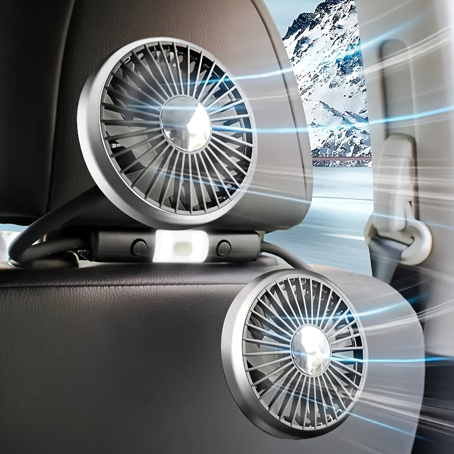 Adjustable Dual-Head Car Fan with Dual Motors, Strong Airflow, USB Powered