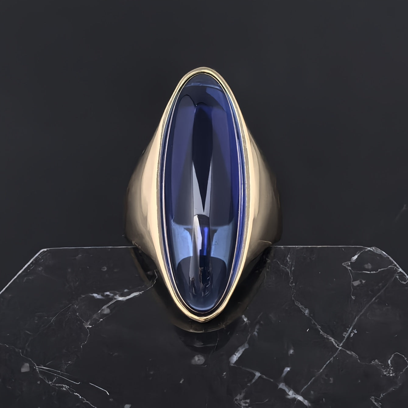 Women's Stainless Steel Ring with Blue Sapphire and 18K Gold Plating