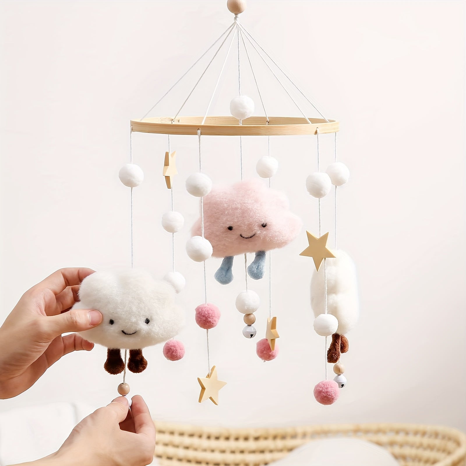 Kids' Room Decor Plush Clouds and Stars Bed Wind Chimes Soothing Ornaments