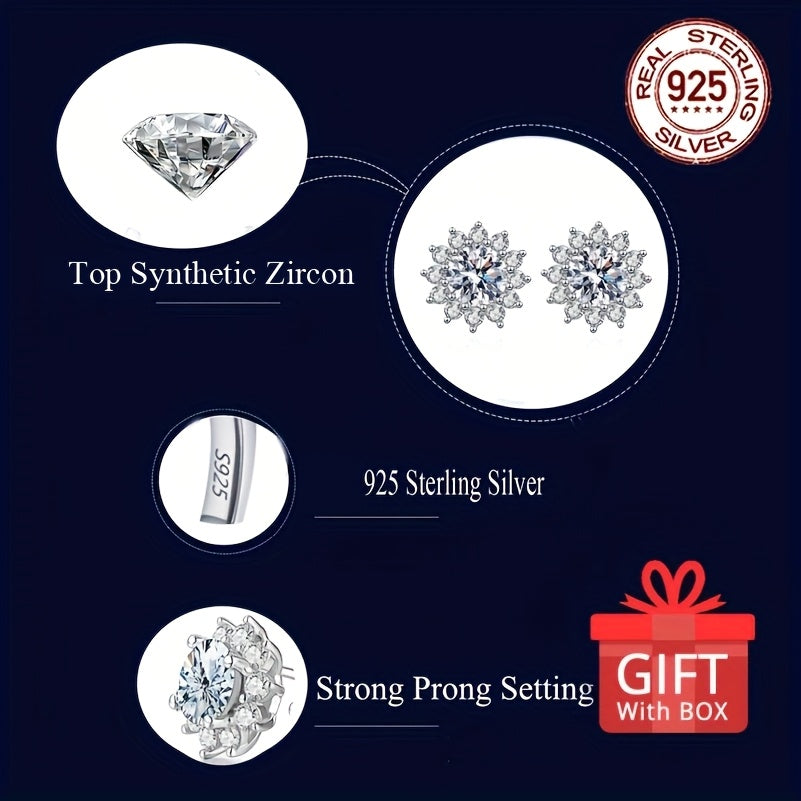 Sterling Silver Sunflower Jewelry Set with Cubic Zirconia Earrings and Pendant