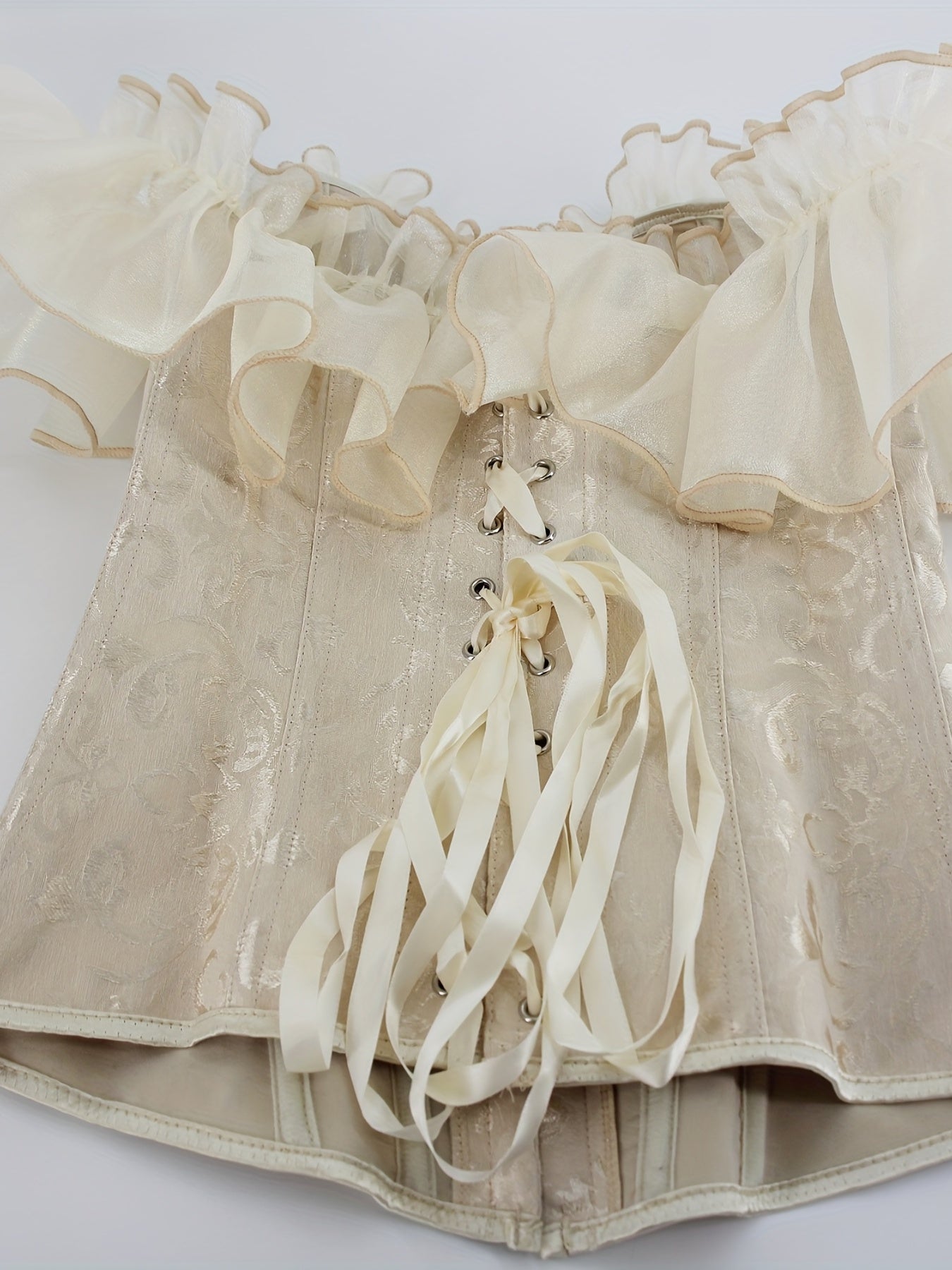 Ayollar uchun ichki kiyim va shakl beruvchi kiyimlar uchun dantelli bustier dizayni bilan flounce yengli korset bluzkalar.