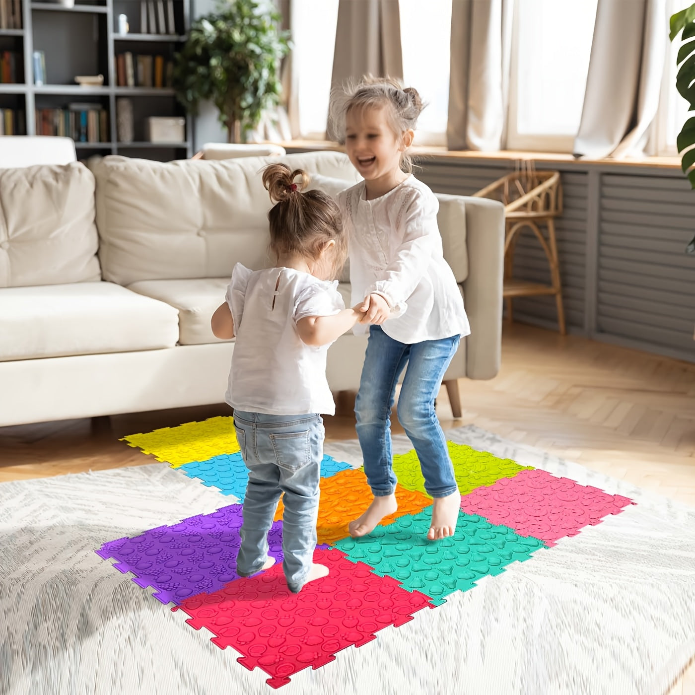 4/8 dona silikon sezgi matlari yoshlar uchun, massaj o'yin mati, o'yin xonasi uchun jigso birlashtiriladigan matlar, tuzilgan sezgi plitalari, ortopedik massaj jumboq pol matlari, sezgi xonasi uchun oyoq matlari