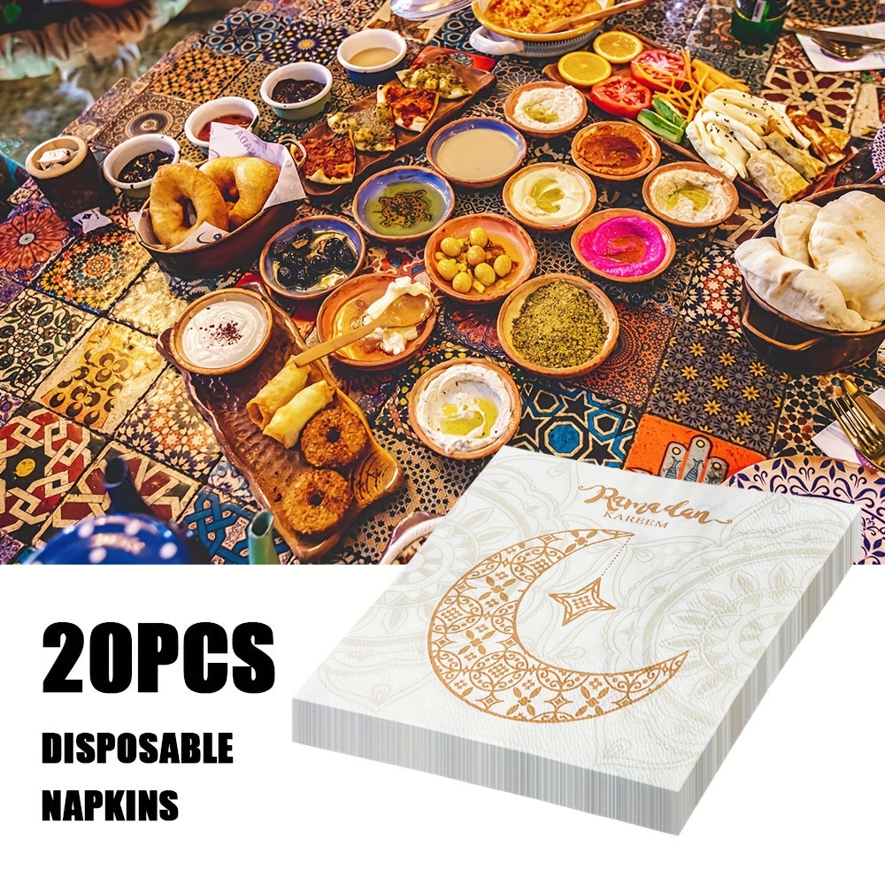 Ramazon oy naqshli bir martalik qog'oz sochiq, 20 ta, 33cm x 33cm, uy va restoran uchun