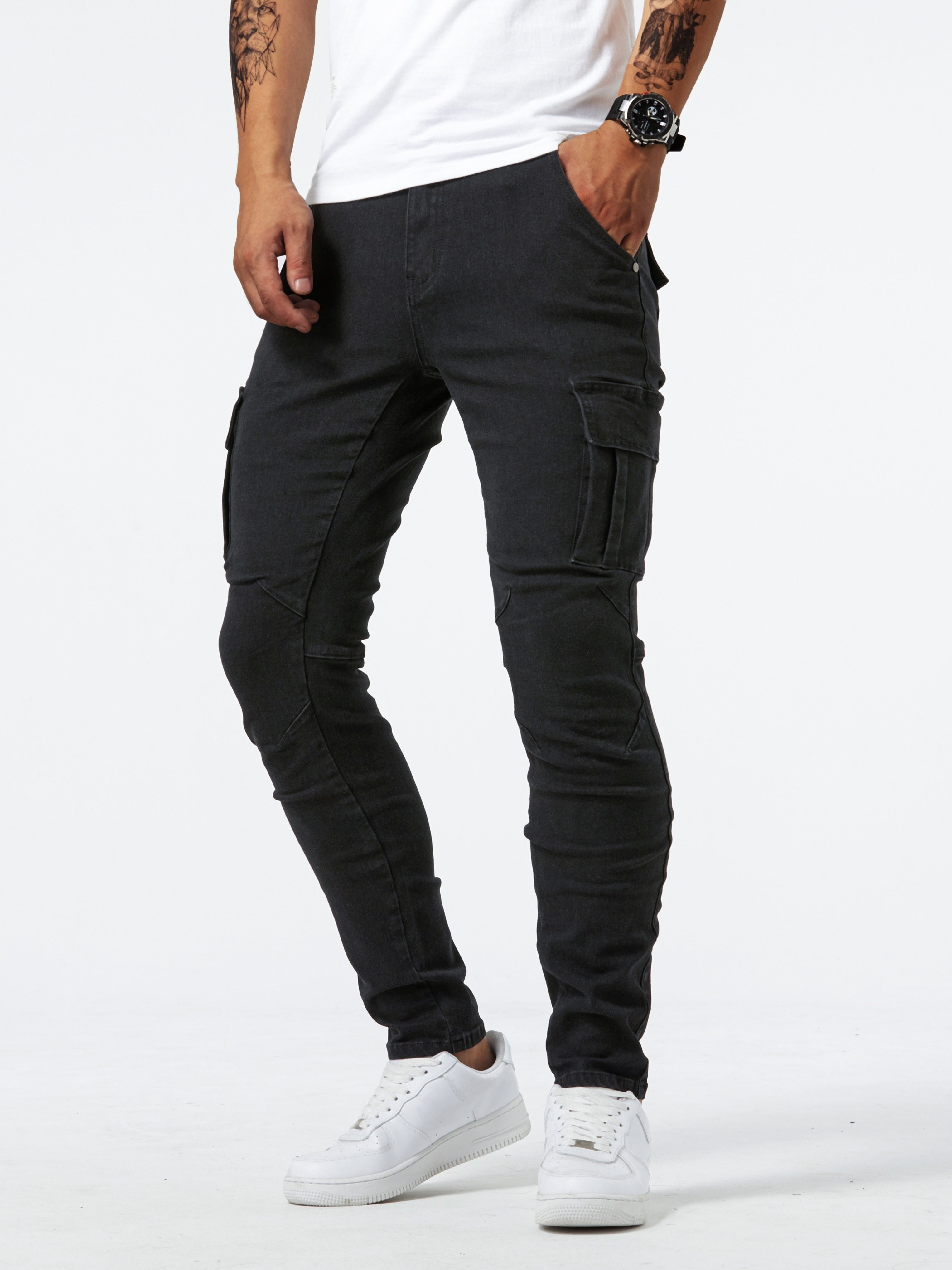 Men's High-Stretch Denim Pants Slim Fit Casual All-Season with Multiple Pockets
