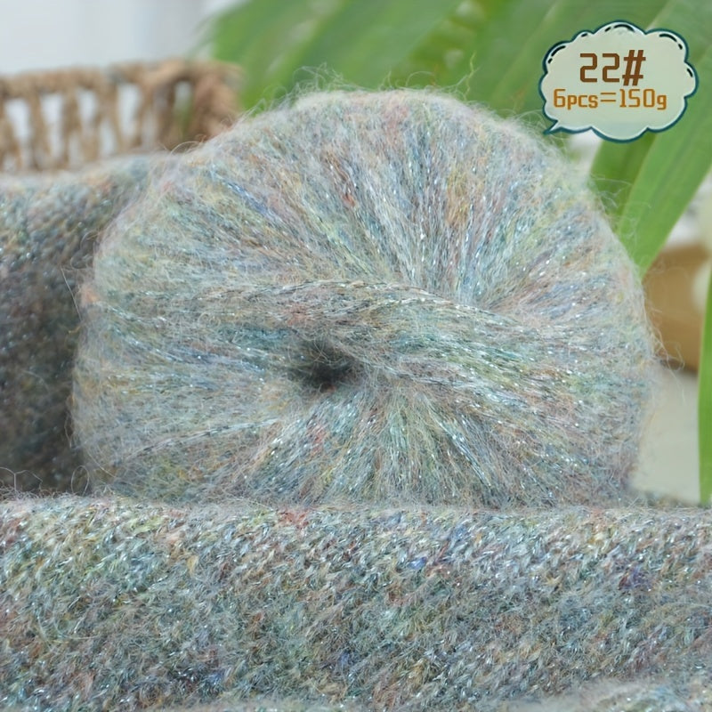 6-to'plam mohir paxta mohair ipi, tikish va makrame uchun, ko'p rangli gradient, 150G