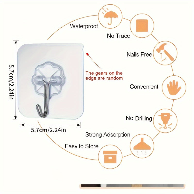 10/30 Pcs Transparent Adhesive Hooks Multi-Functional Bathroom Kitchen Wall Mount