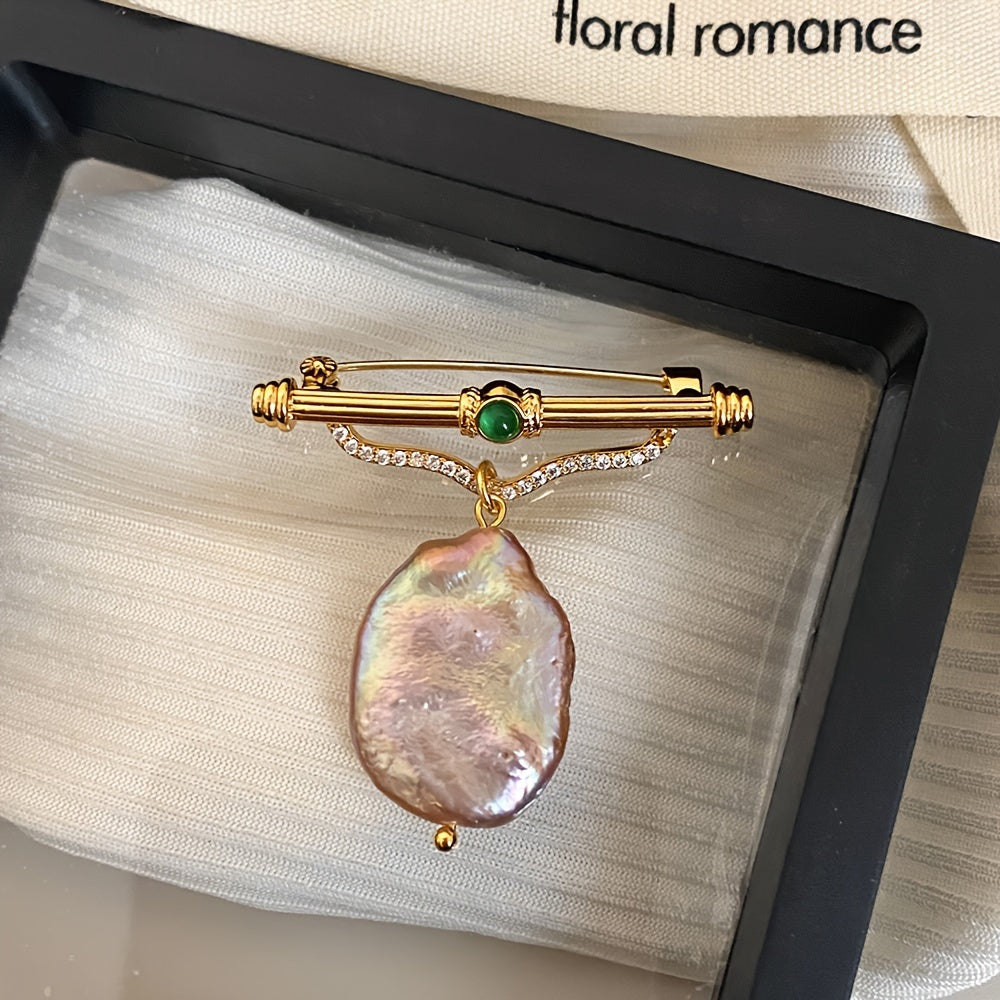 Broche de cobre vintage con perlas de agua dulce moradas para bodas y uso diario