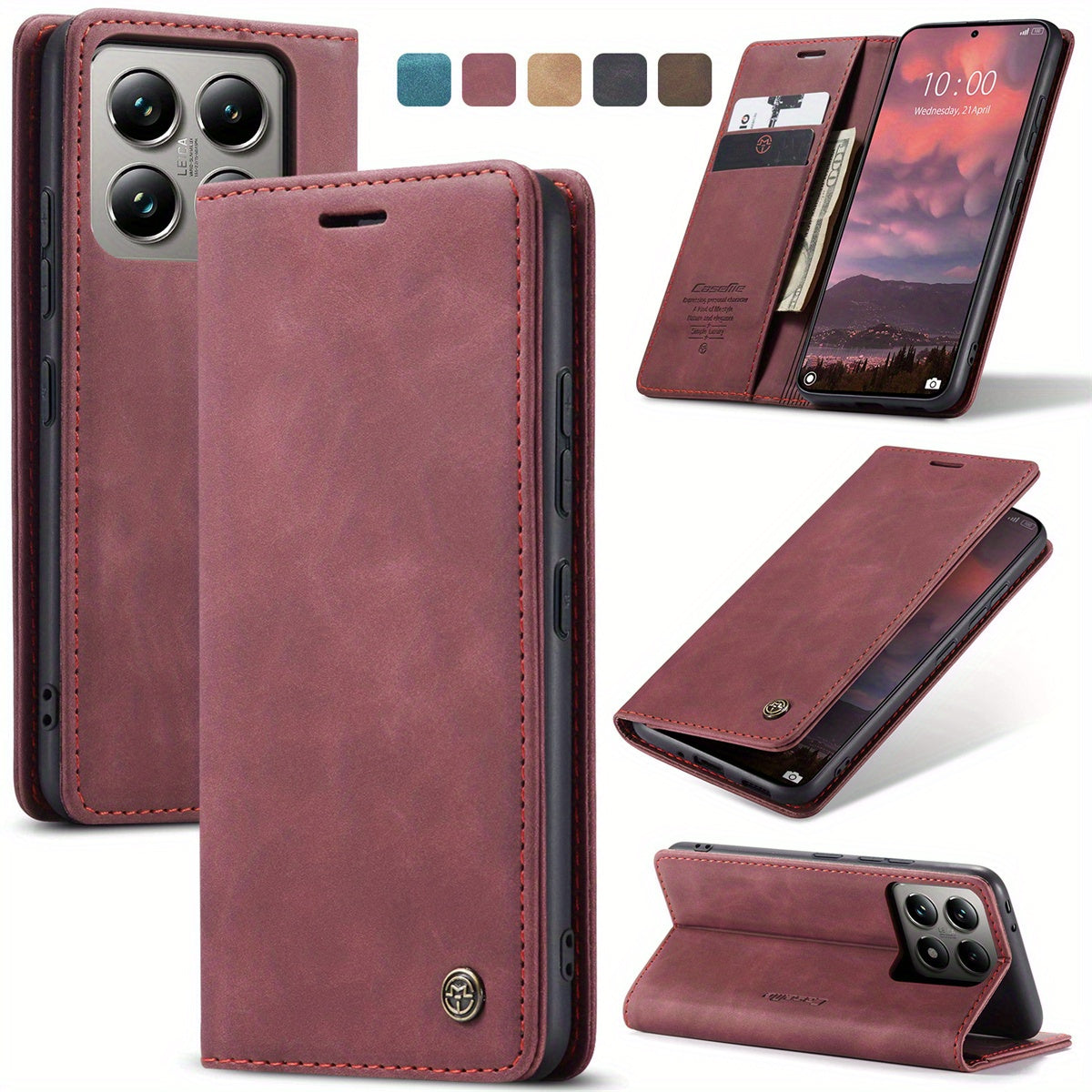 Faux Leather Flip Wallet Phone Case for Xiaomi 14T Pro and 14 with Card Holder and Kickstand