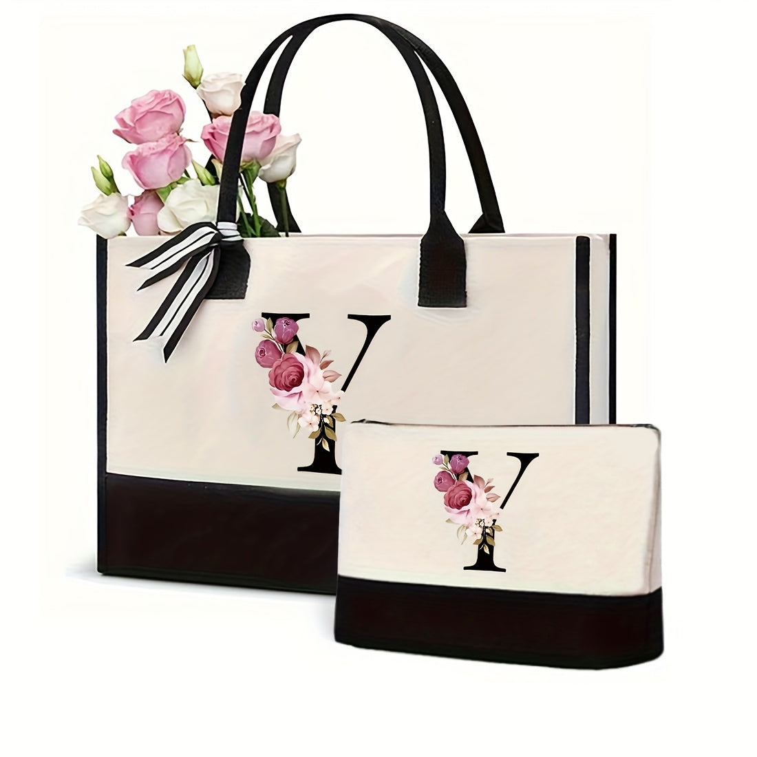 Women's Canvas Letter Handbag Large Versatile Shoulder Bag for Office and Shopping