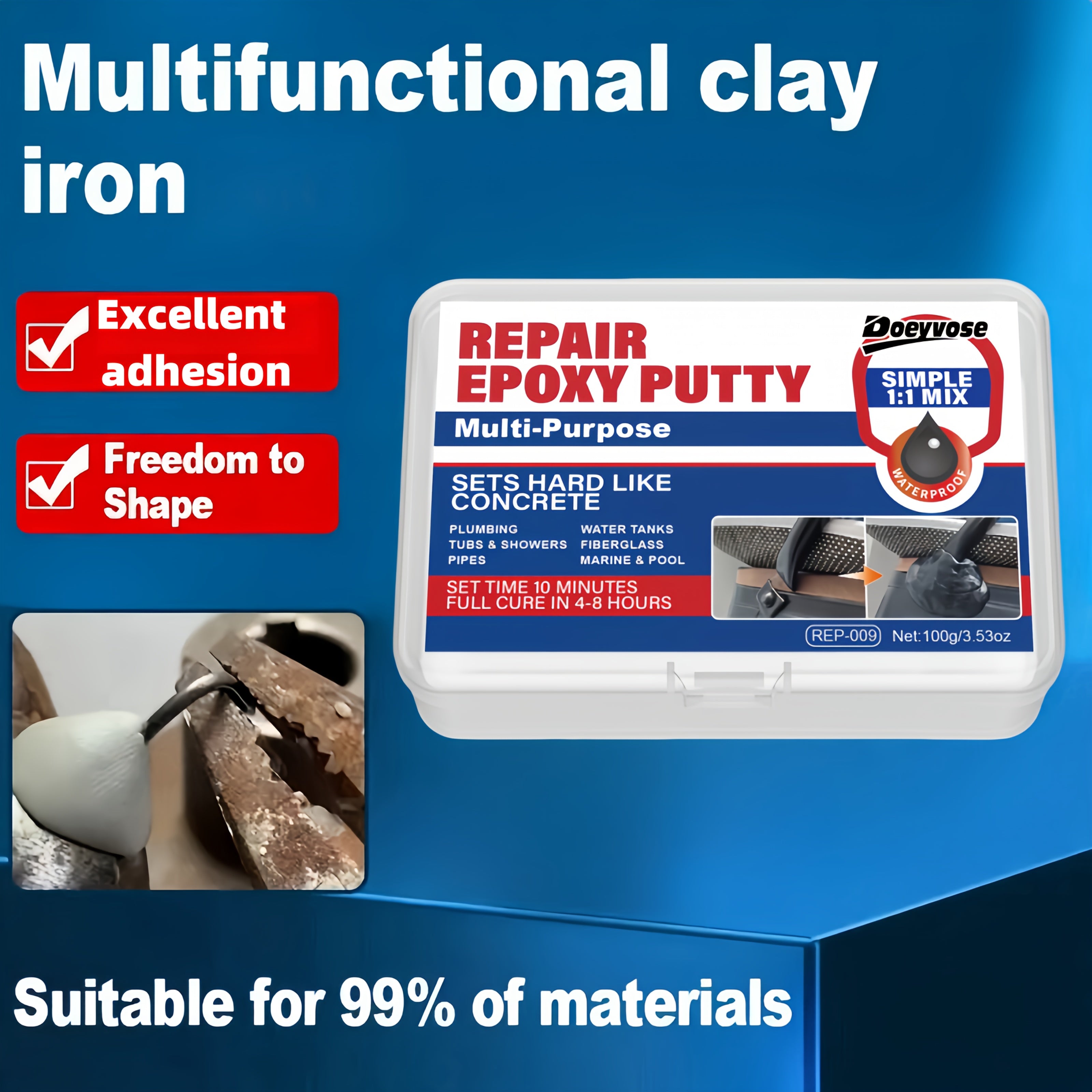 Epoxy Repair Putty Waterproof Metal Plastic Stone Fast-Drying Steel