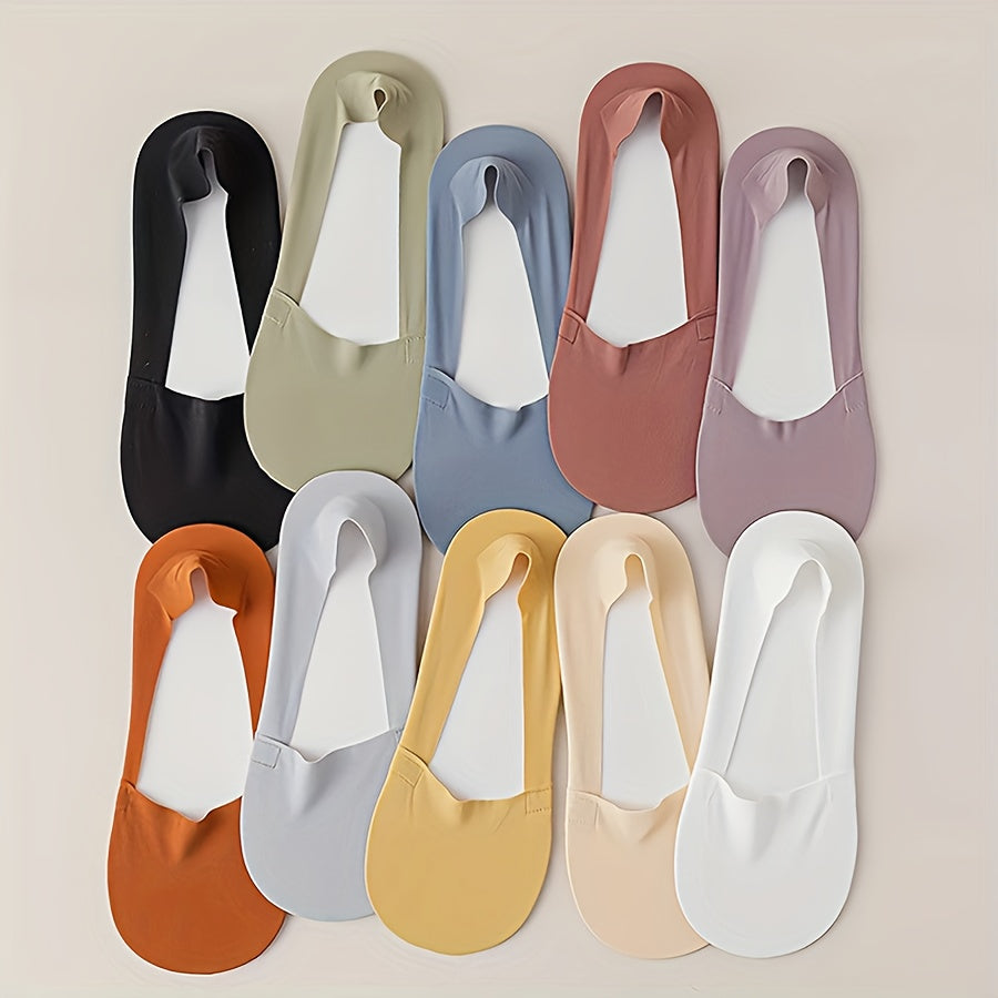 Women Ice Silk Invisible Socks 5 Pairs Non-Slip Breathable Low Cut