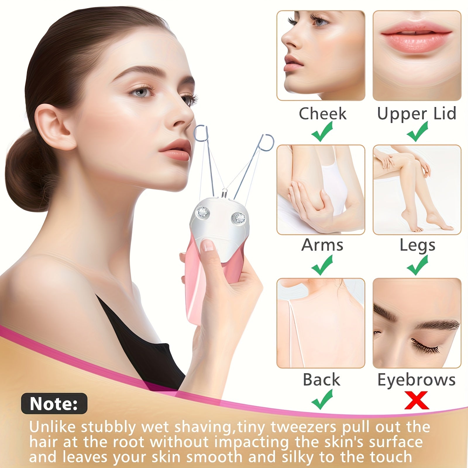 Facial Hair Remover USB Rechargeable Electric Trimmer for Women Neck Chin Lips Arms Legs Hair Removal Device