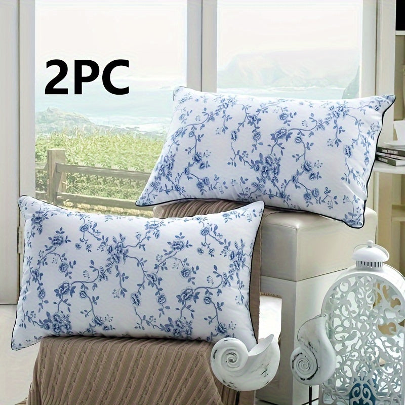 Two-Pack Sleep Pillows Blue and White Pattern Zipper Zippered Cover Soft All-Season