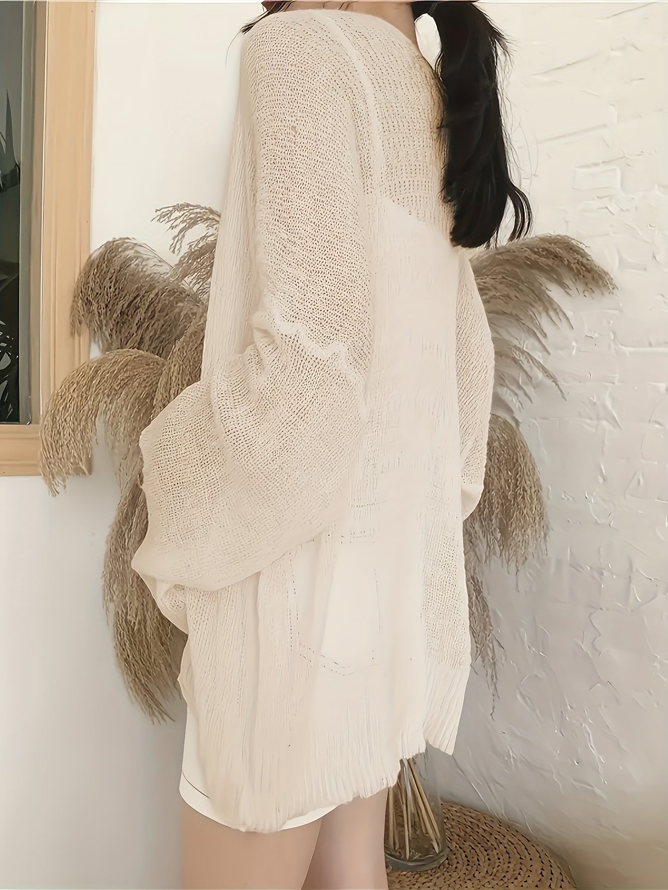 Plus Size Women's Lightweight V-Neck Cardigan Loose Fit Semi-Transparent Casual Layering