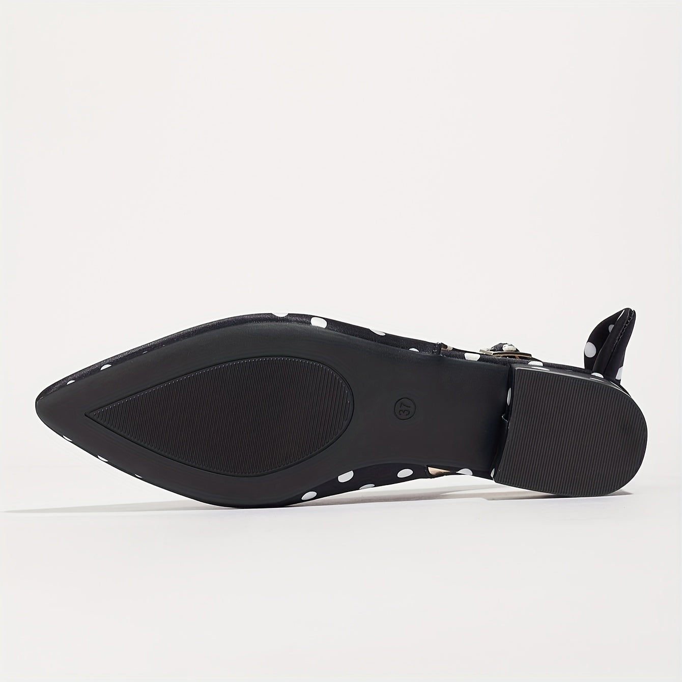 Women's Retro Polka Dot Mary Jane Shoes Black White Pointed Toe Block Heel