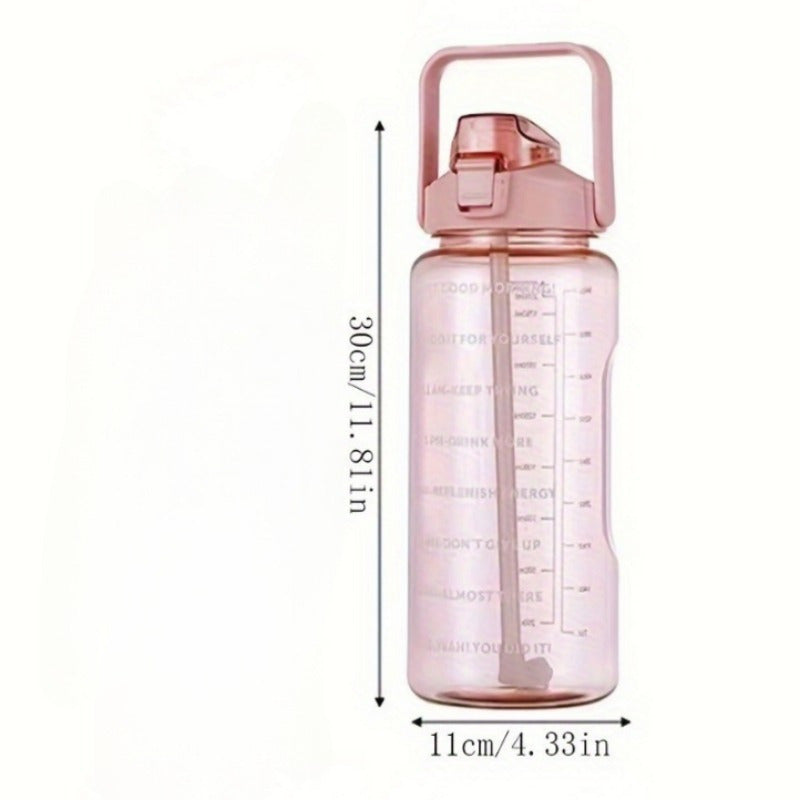 Sports Water Bottle with Straw and Time Marker, Durable Plastic, 24oz for Workout and Camping